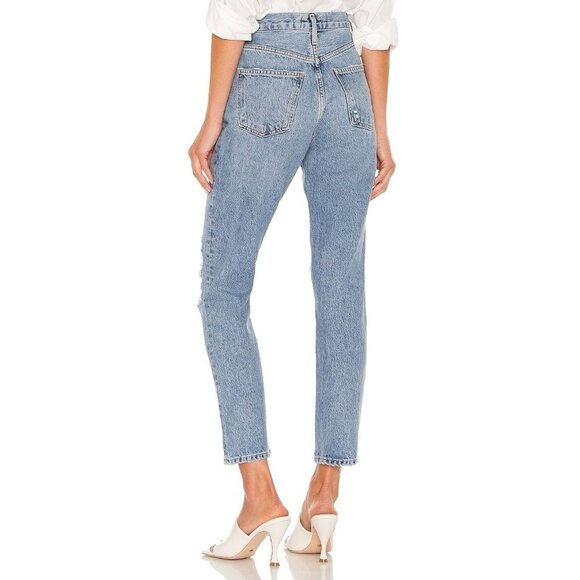 AGOLDE Size 28 Fen High Rise Relaxed Taper Destroyed Jeans Button Fly Crop - Picture 1 of 16
